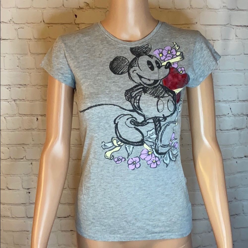 Disneyland Mickey Mouse floral tee shirt size small gray and floral top disney